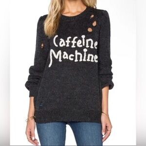 EUC Wildfox- Distressed Caffeine Machine Sweater in Dark Grey. Size S